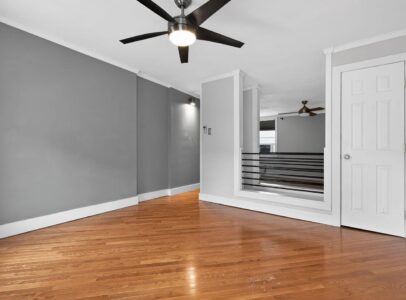 Living room with hardwood floors in a Fishtown Philadelphia home”